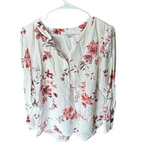J.Jill Floral Pullover Tunic Blouse – White/Cream Botanical Print, Size M